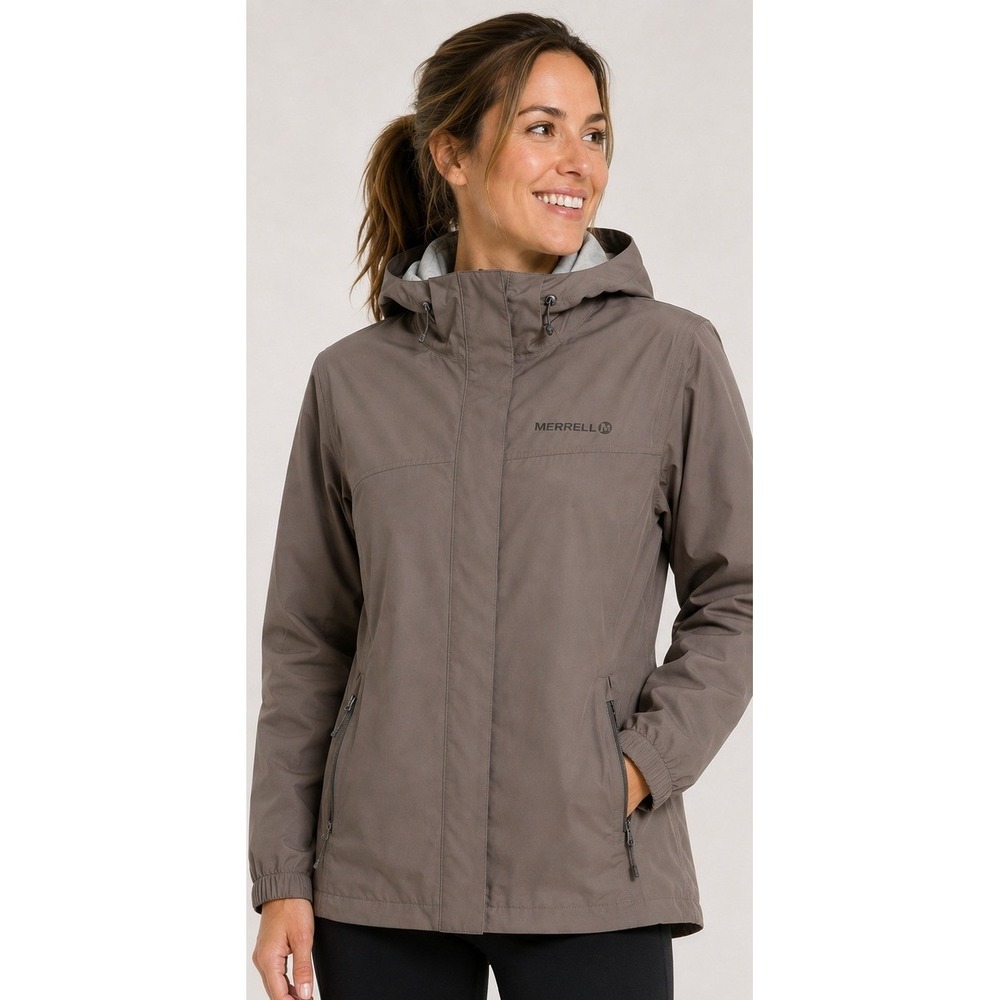 Merrell M-Select DRY Waterproof Rain Jacket Women's Medium Taupe Brown Shell